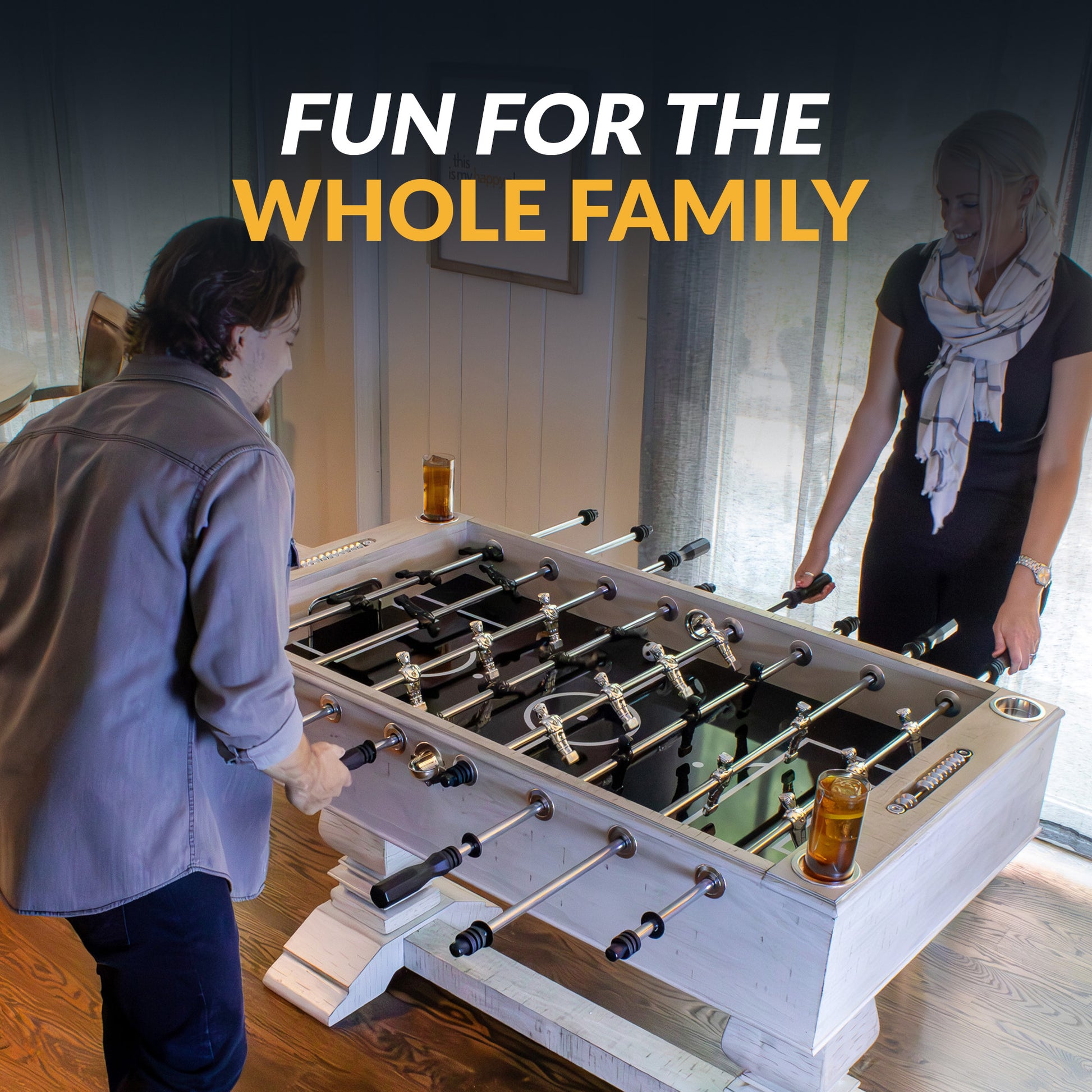 Montecito 55" driftwood foosball table cross-supported playfield provides stable play to keep friends and family delighted for years.