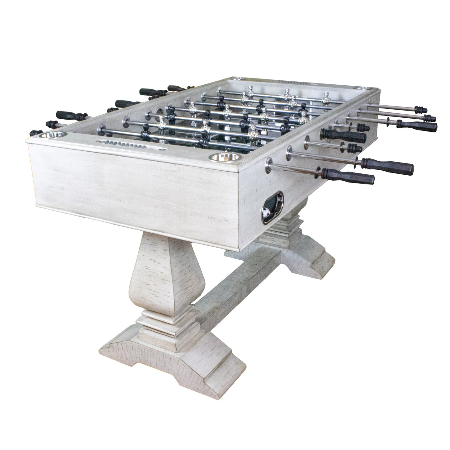 Montecito 55" driftwood foosball table distressed driftwood finish and built-in stainless-steel drink holders. A beautiful and unique look!