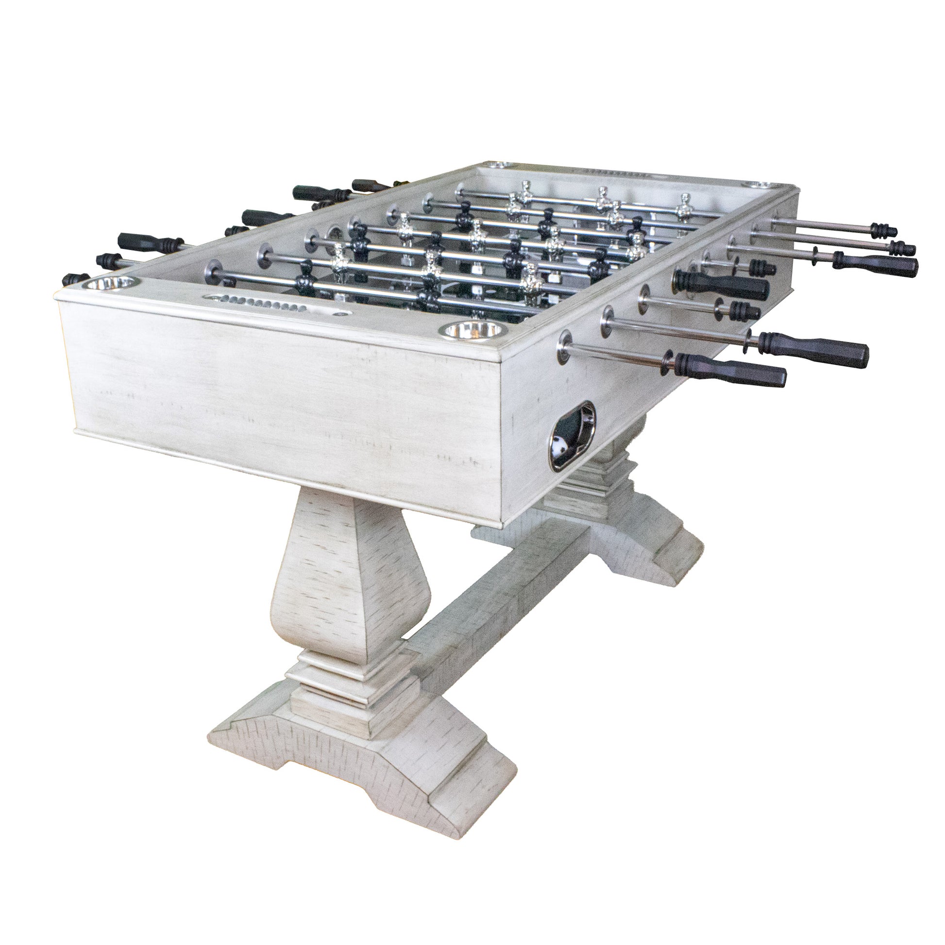 Montecito 55" driftwood foosball table distressed driftwood finish and built-in stainless-steel drink holders. A beautiful and unique look!