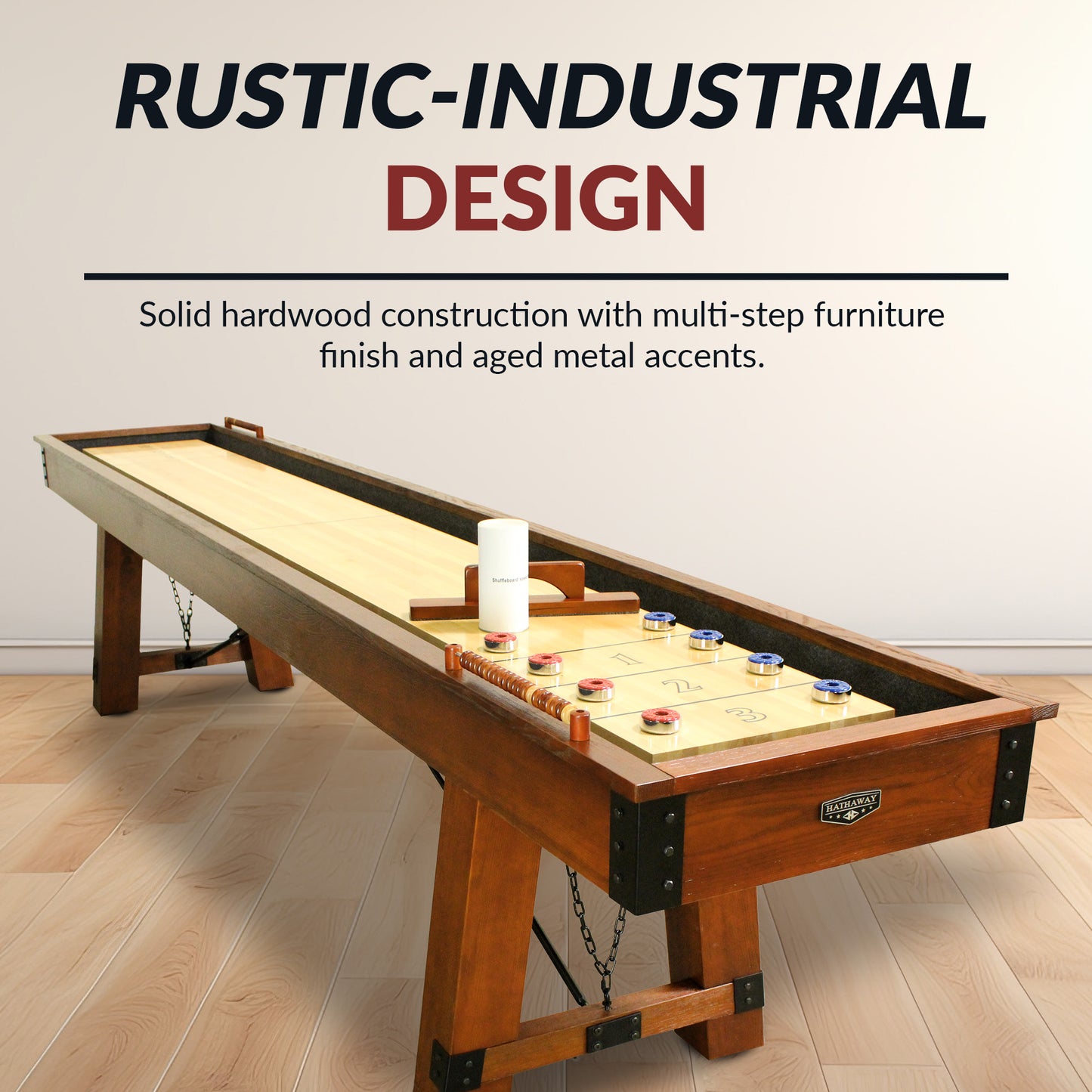 Cheyenne 12 ft Shuffleboard Table - Rustic Oak Finish