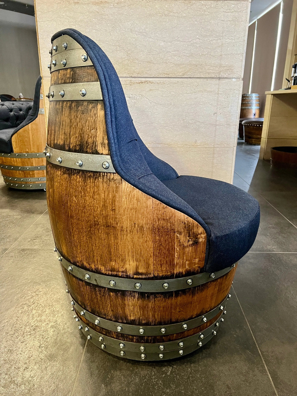 Oakwood Wine Barrels - Luxury Whiskey & Wine Barrel Captain Chair Corner Set — Two Chairs & Corner Table (October Pre-Order)