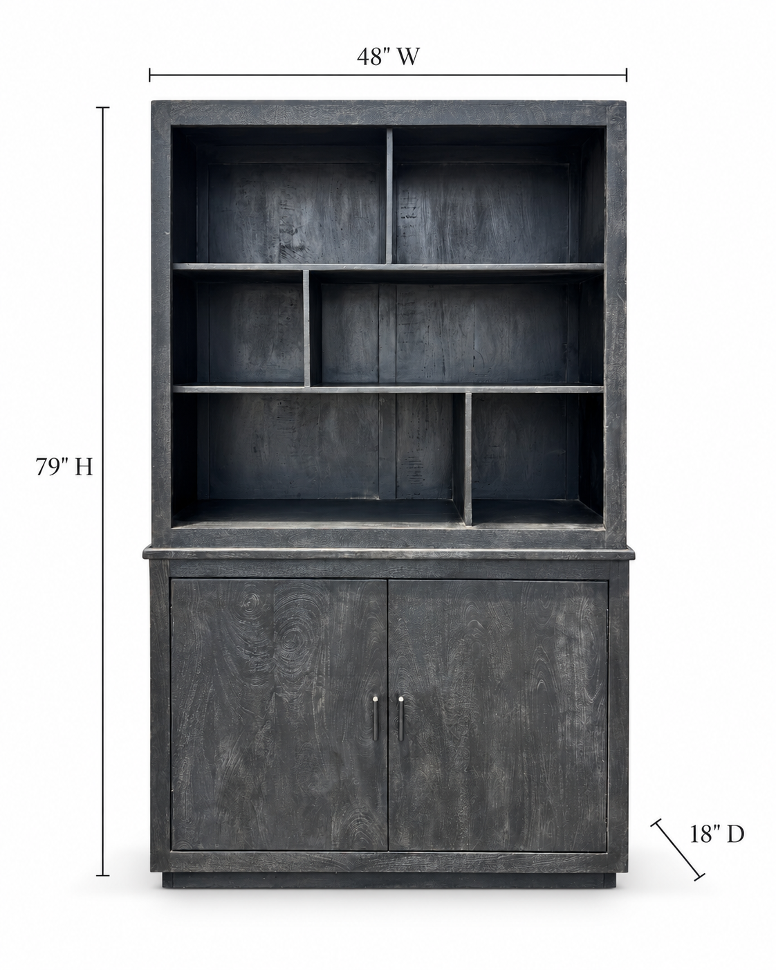 The Broward Design Center Black Indian Wood Hutch with Open Shelving - 48 x 18 x 79 in