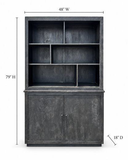 The Broward Design Center Black Indian Wood Hutch with Open Shelving - 48 x 18 x 79 in