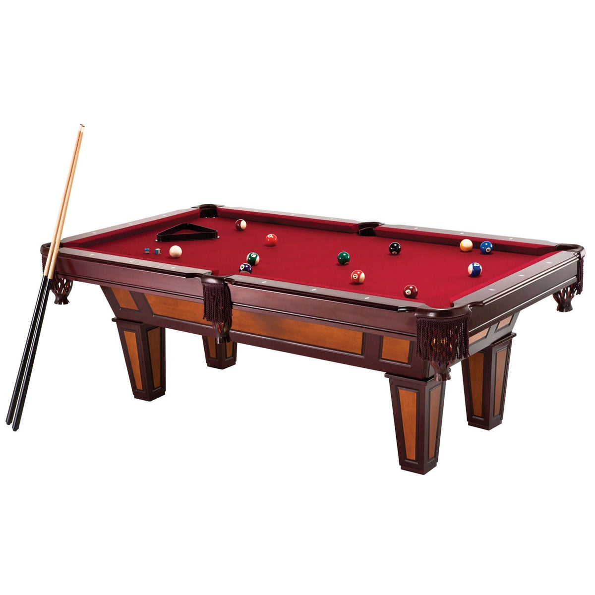 HomePacific - 7 Ft Pool Table with Red Burgundy Wool Top and Fringe Drop Pockets
