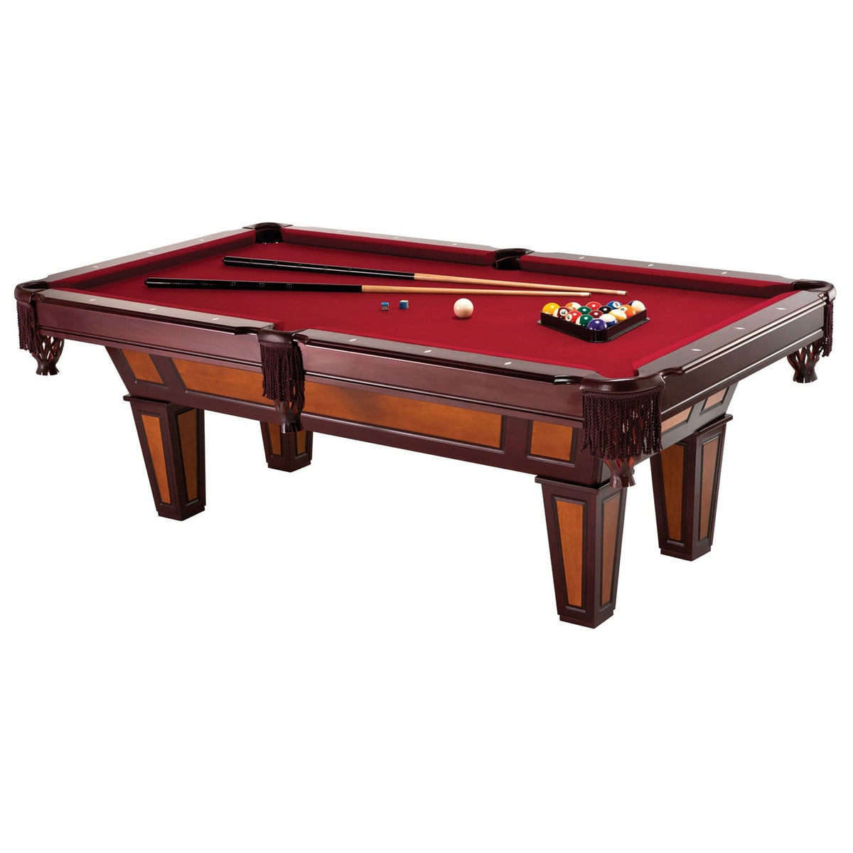 HomePacific - 7 Ft Pool Table with Red Burgundy Wool Top and Fringe Drop Pockets