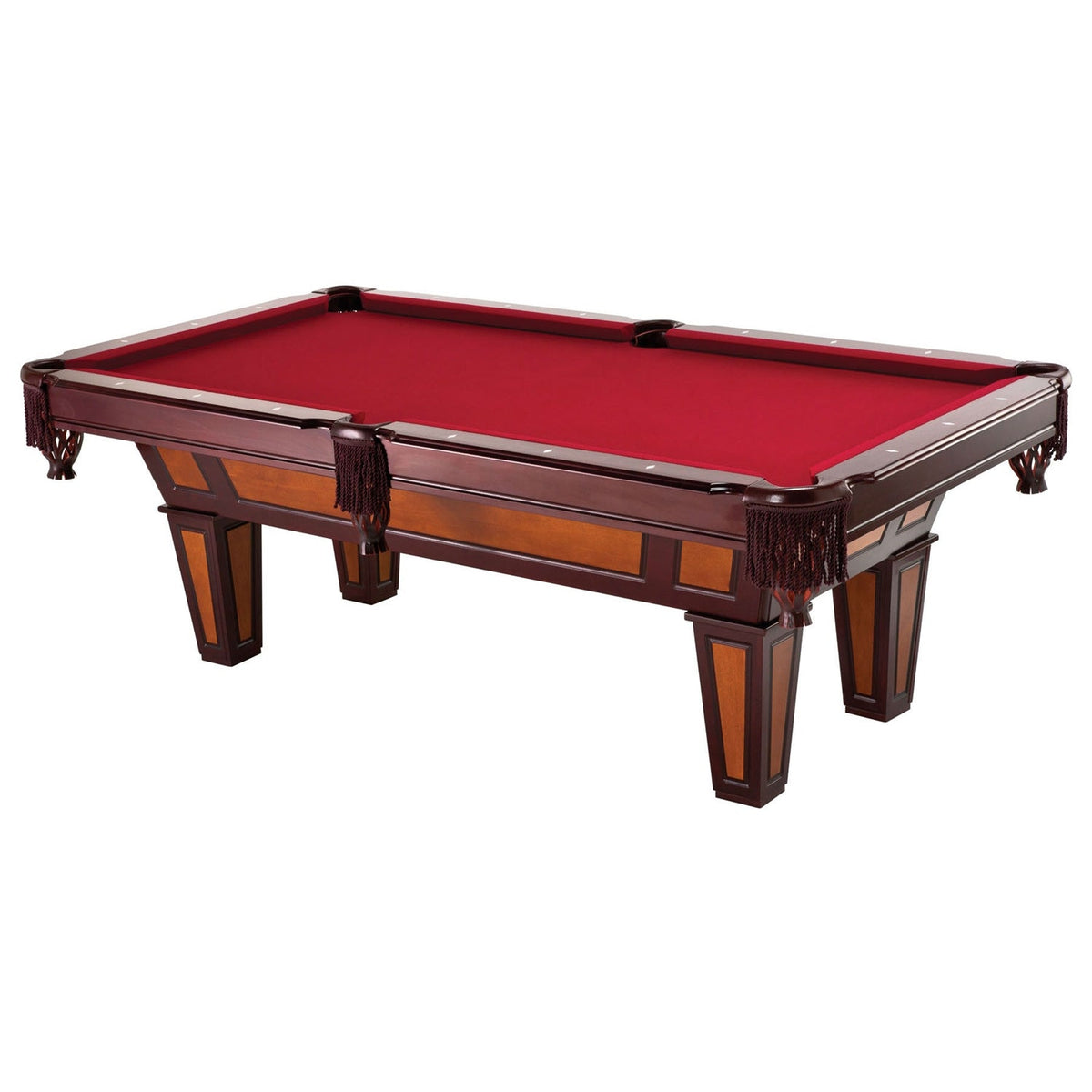 HomePacific - 7 Ft Pool Table with Red Burgundy Wool Top and Fringe Drop Pockets