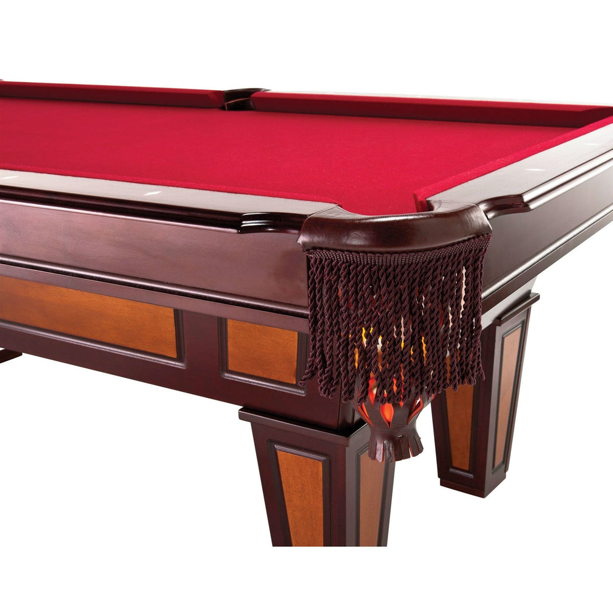 HomePacific - 7 Ft Pool Table with Red Burgundy Wool Top and Fringe Drop Pockets