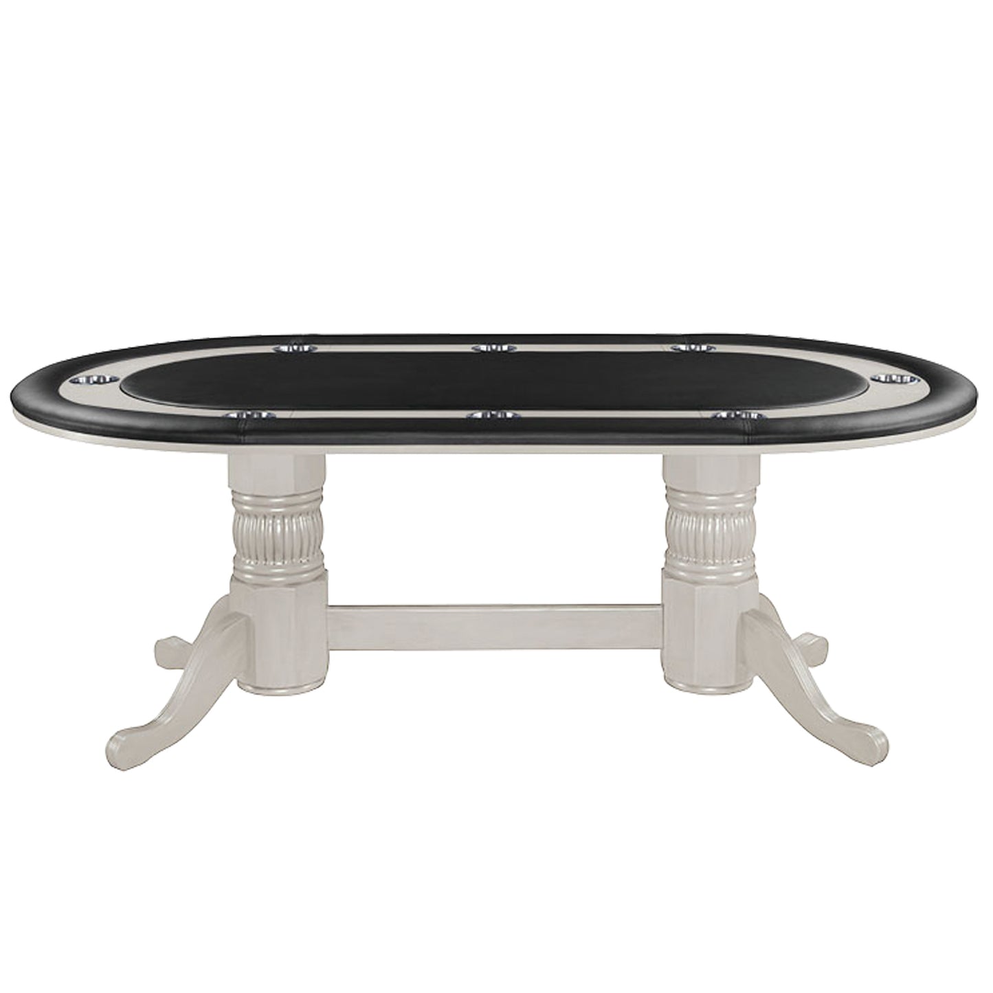 Texas Hold'em 80" Poker Table without Optional Dining Top in Antique White. Solid wood. Stainless-steel drink holders. 1-Year Limited Warranty 