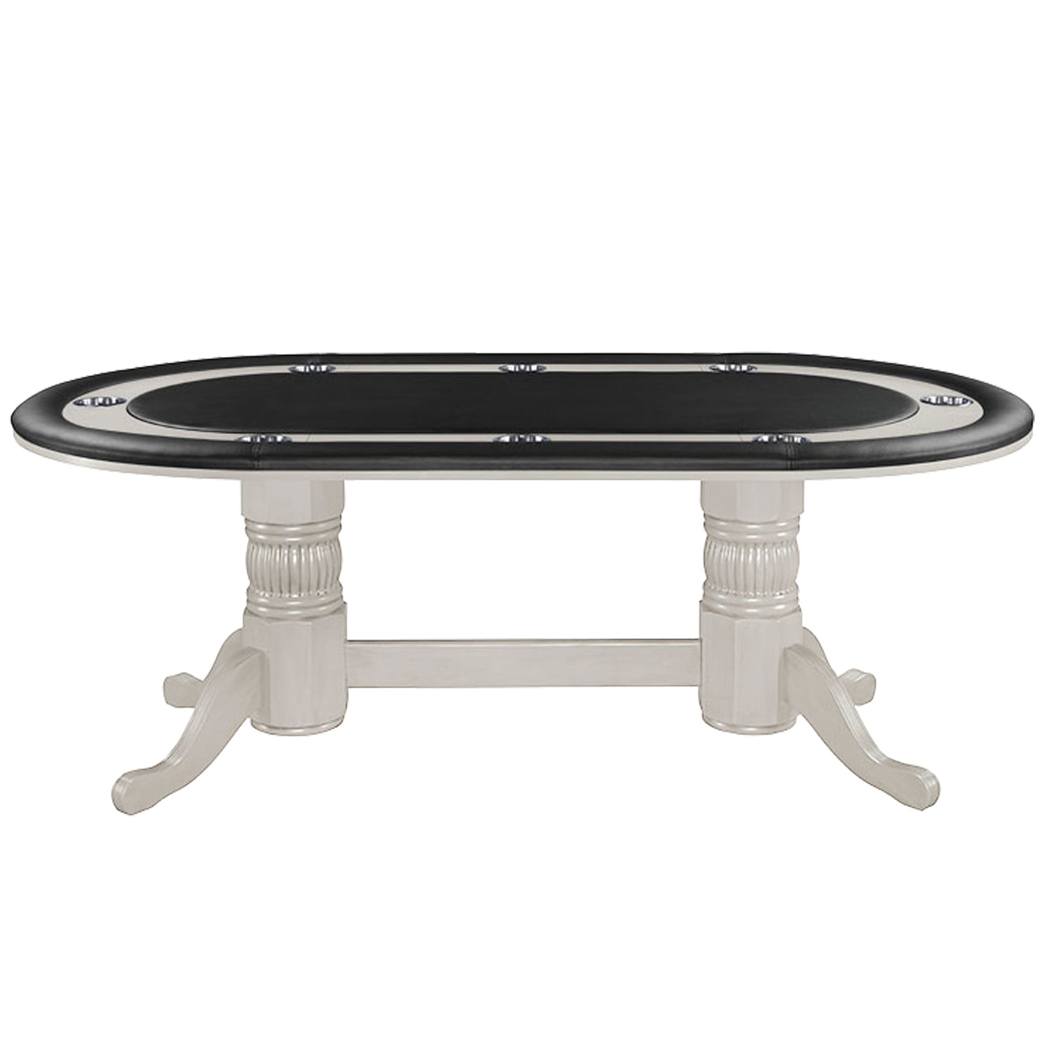 Texas Hold'em 80" Poker Table without Optional Dining Top in Antique White. Solid wood. Stainless-steel drink holders. 1-Year Limited Warranty 