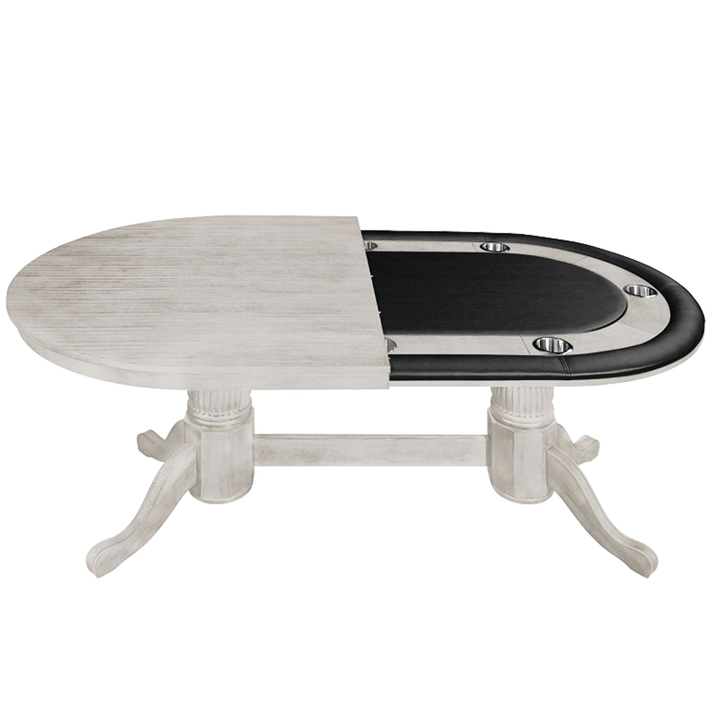 Texas Hold'em 84" Poker Table with Optional Dining Top in Antique White. 84" long with dining top, 80" without. Padded rail.