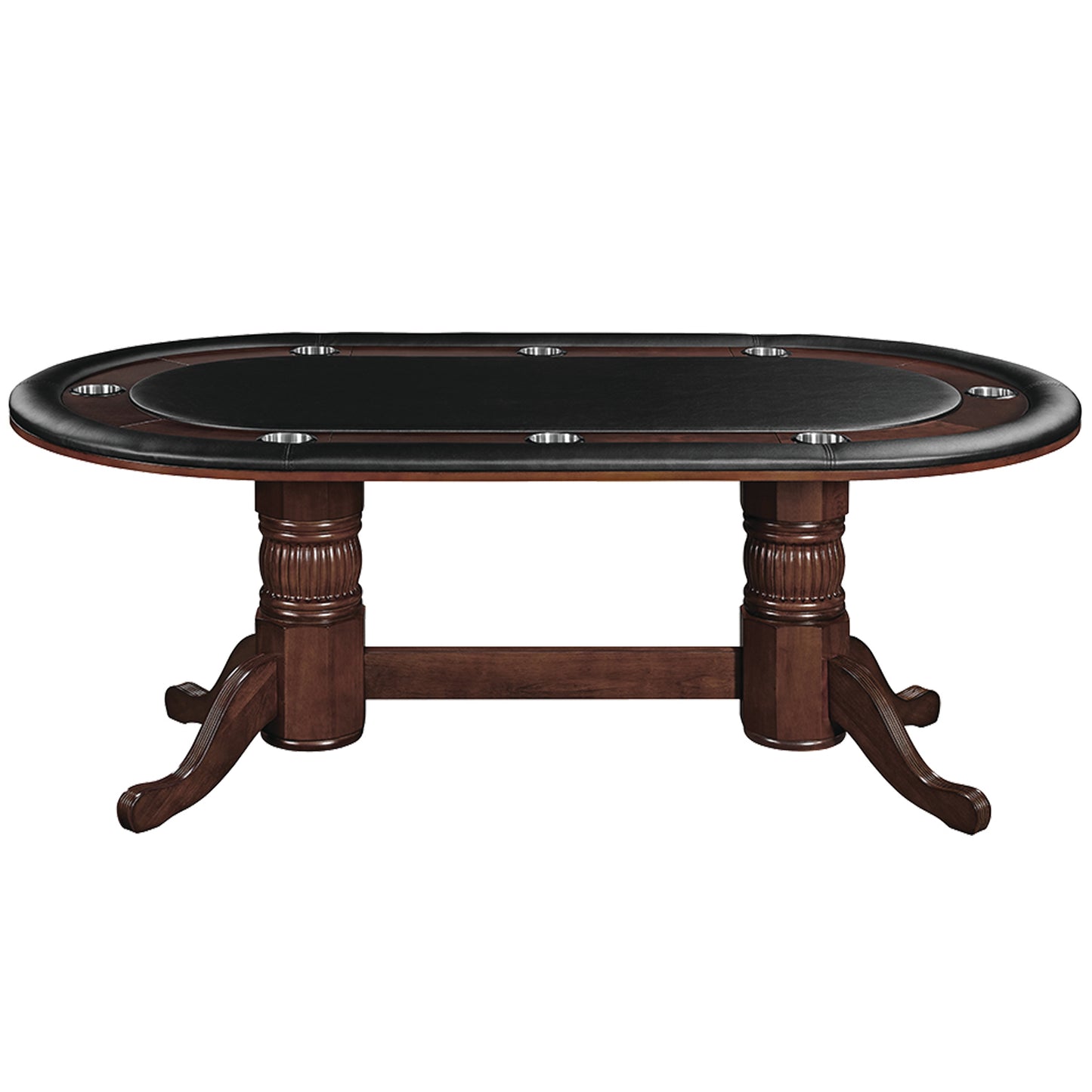 Texas Hold'em 80" Poker Table without Optional Dining Top in Cappiuccino. Solid wood. Stainless-steel drink holders. 1-Year Limited Warranty 