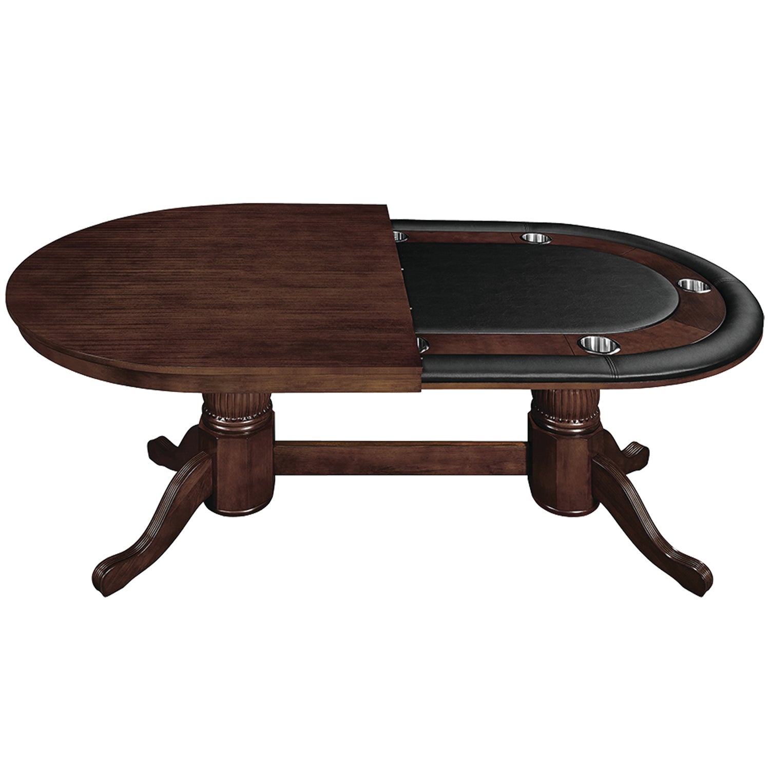 Texas Hold'em 84" Poker Table with Optional Dining Top in Cappuccino. 84" long with dining top, 80" without. Padded rail.