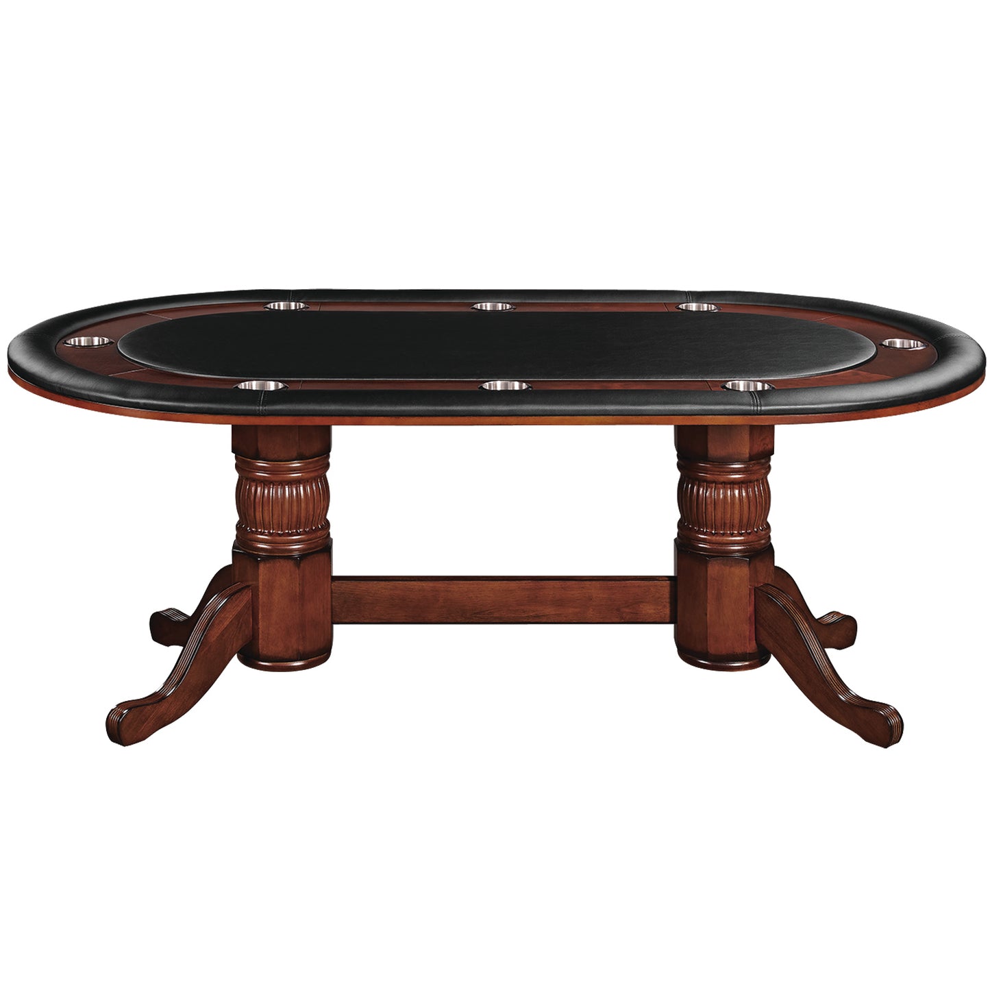 Texas Hold'em 80" Poker Table without Optional Dining Top in Chestnut. Solid wood. Stainless-steel drink holders. 1-Year Limited Warranty 