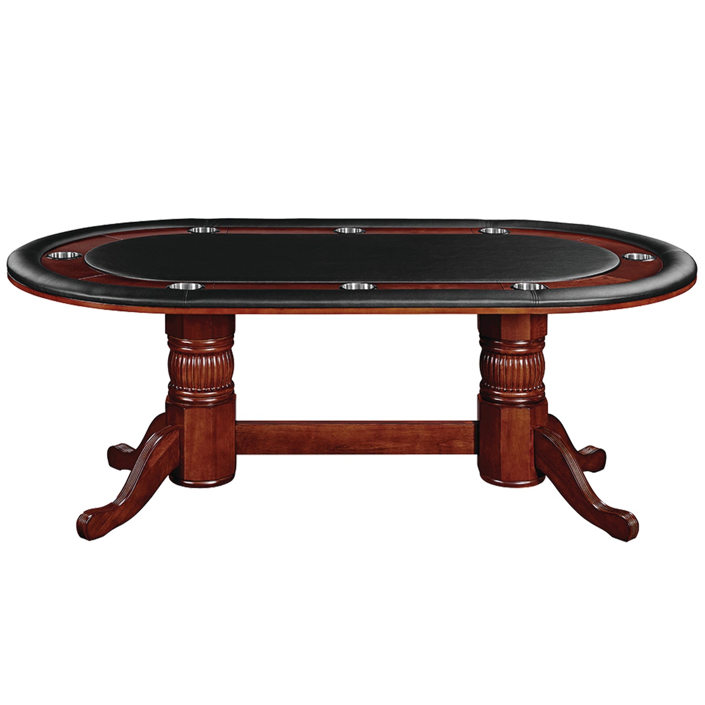 Texas Hold'em 80" Poker Table without Optional Dining Top in English Tudor. Solid wood. Stainless-steel drink holders. 1-Year Limited Warranty 