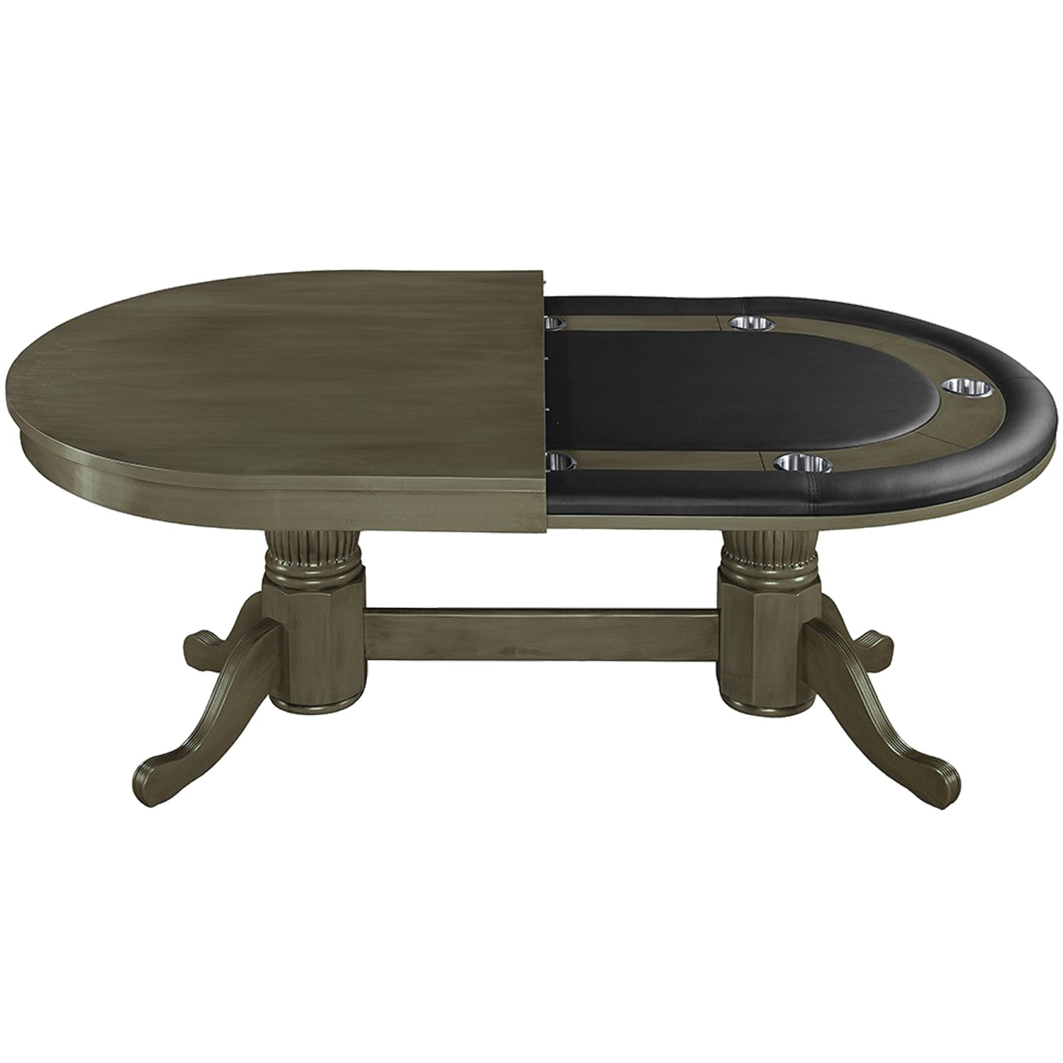 Texas Hold'em 84" Poker Table with Optional Dining Top in Slate. 84" long with dining top, 80" without. Padded rail.
