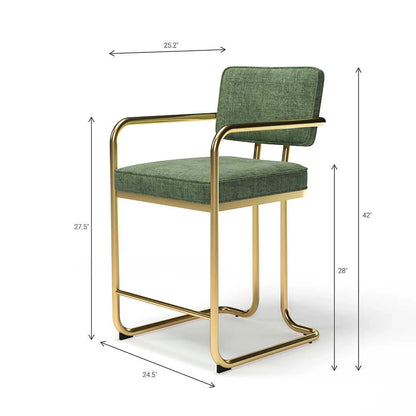 Prohibition Barstool is 24.5"w, 25.2" d, 42" h. The seat is 28" h and the arms are 37" h. This barstool is built to last.