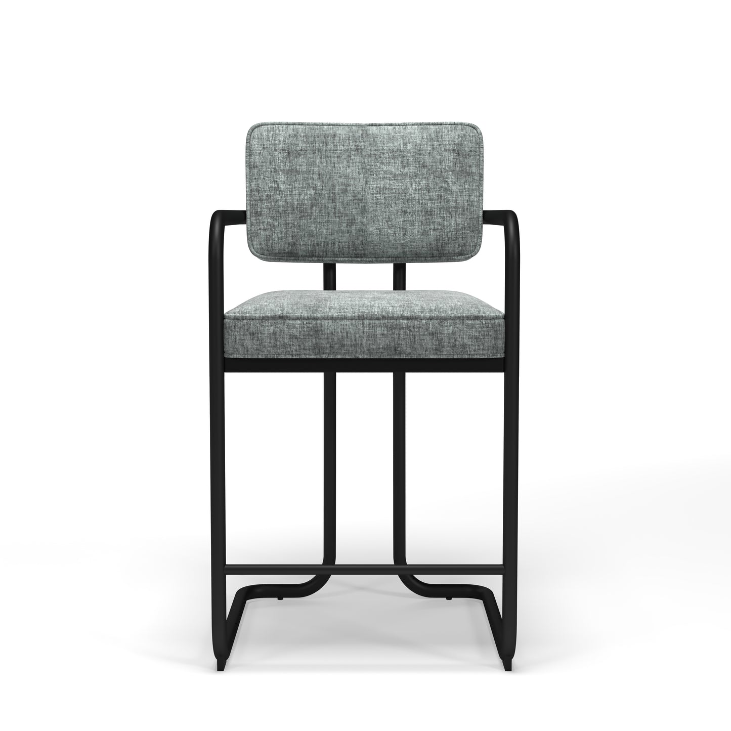 Prohibition Barstool in Gray with black frame or Green with a brass frame is sturdy, wide, deep and comfy!