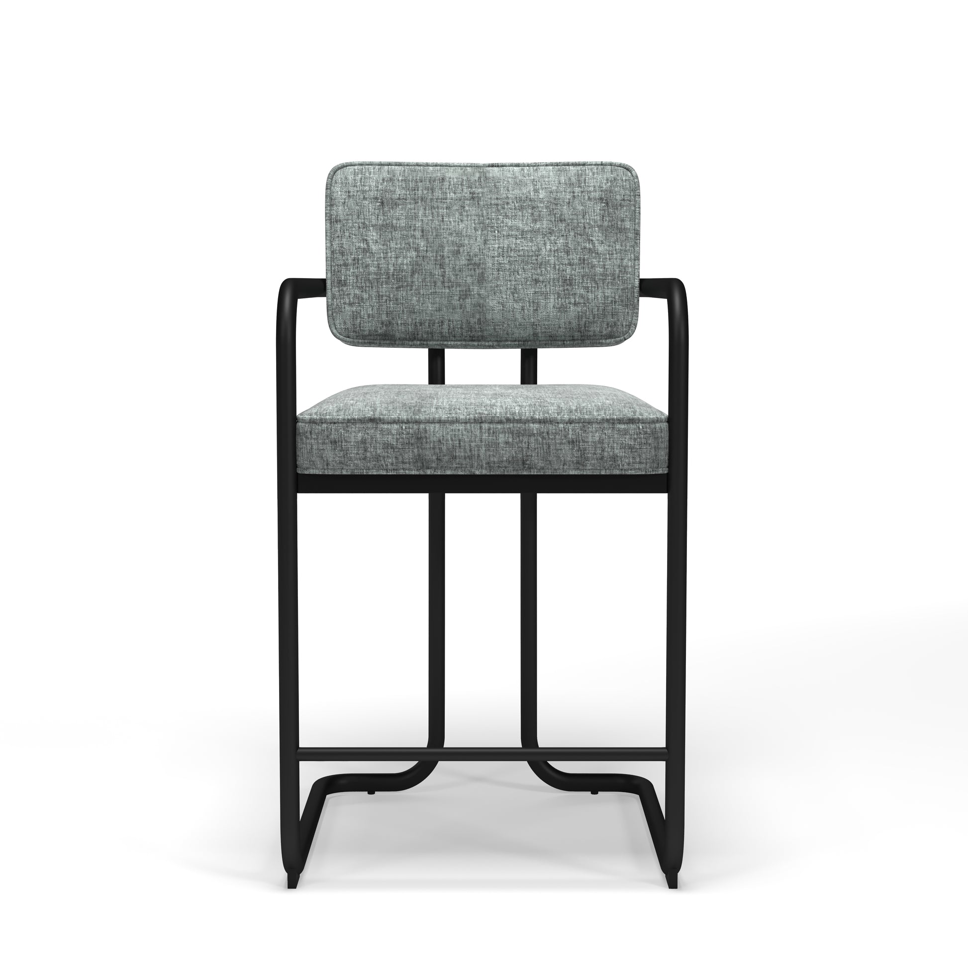 Prohibition Barstool in Gray with black frame or Green with a brass frame is sturdy, wide, deep and comfy!