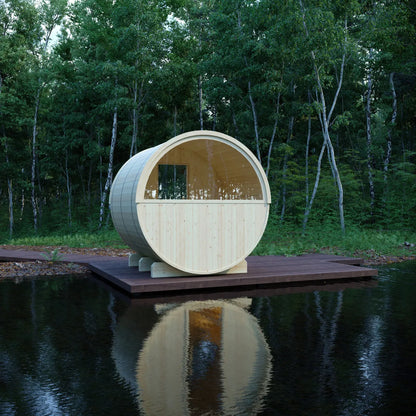 Finnish Sauna Builders Helsinki Finnish Barrel Sauna with Terrace and WiFi Heater - Finnish Sauna Builders