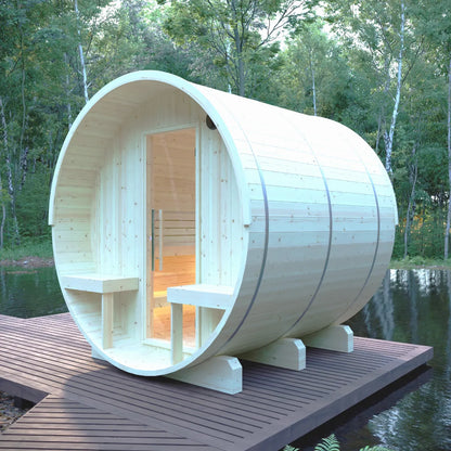 Finnish Sauna Builders Helsinki Finnish Barrel Sauna with Terrace and WiFi Heater - Finnish Sauna Builders