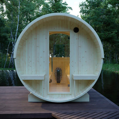 Finnish Sauna Builders Helsinki Finnish Barrel Sauna with Terrace and WiFi Heater - Finnish Sauna Builders