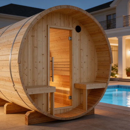 Finnish Sauna Builders Helsinki Finnish Barrel Sauna with Terrace and WiFi Heater - Finnish Sauna Builders