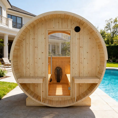 Finnish Sauna Builders Helsinki Finnish Barrel Sauna with Terrace and WiFi Heater - Finnish Sauna Builders