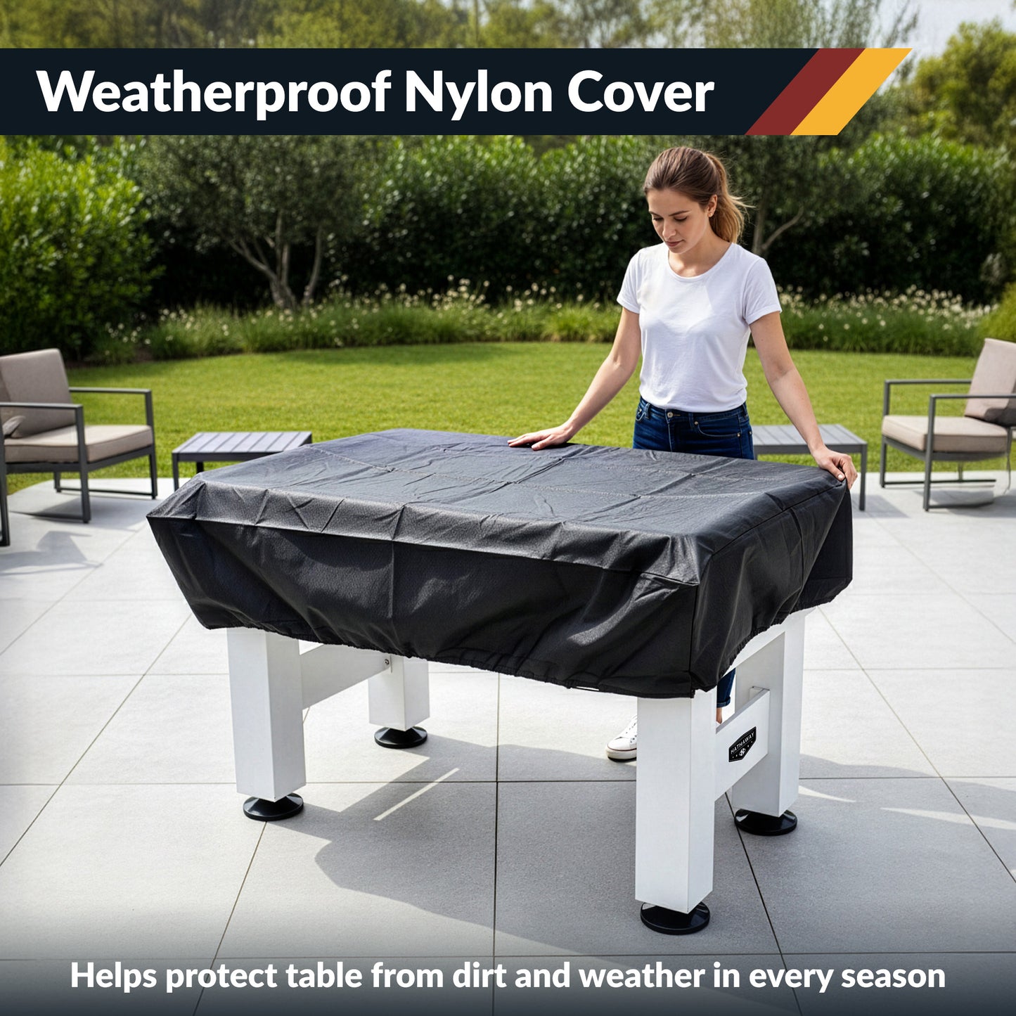 Highlander 55" indoor-outdoor foosball comes with a 1-year limited warranty.