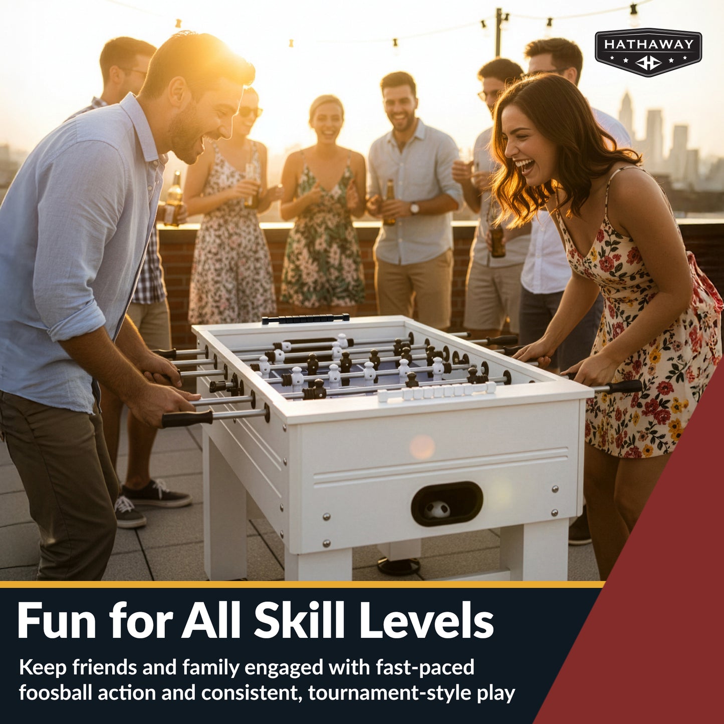 Highlander indoor-outdoor foosball table, 2 foosballs included.