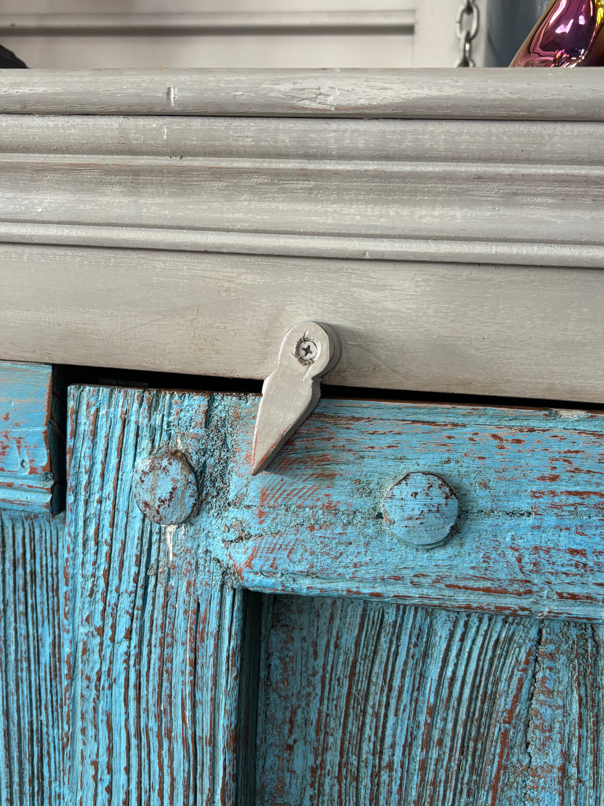 The Broward Design Center - Turquoise Reclaimed Door Storage Cabinet