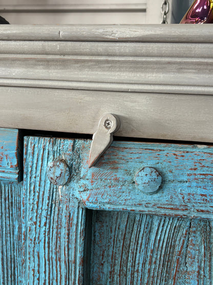 The Broward Design Center Turquoise Reclaimed Wood Door Cabinet | Storage Cabinet