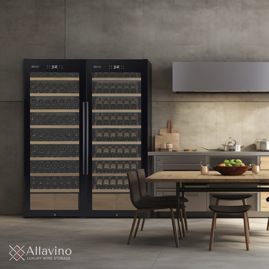 Allavino - 496 Bottle Dual Zone Black Glass Side-by-Side Wine Refrigerator with Display Shelving