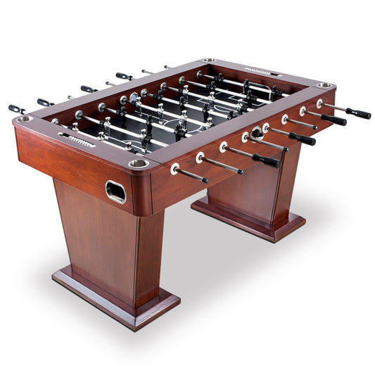 Millennium 55" foosball table in solid birch hardwood with mahogany finish and tapered pedestal legs and base plate looks classically spectacular.
