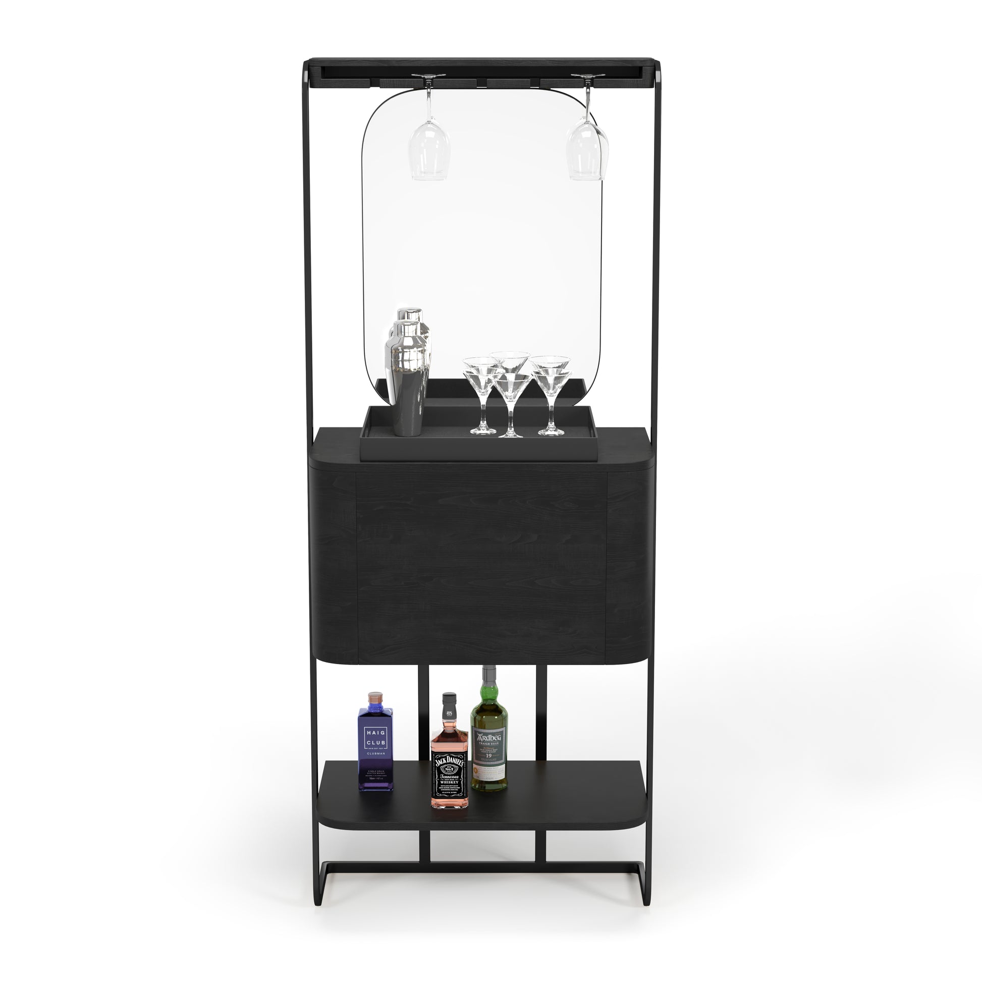 Prohibition Mini Cocktail Bar, in Black. Dimensions: 29"W × 72""H × 15"D. Interior Cabinet is 24”W x 14”H x 14"D