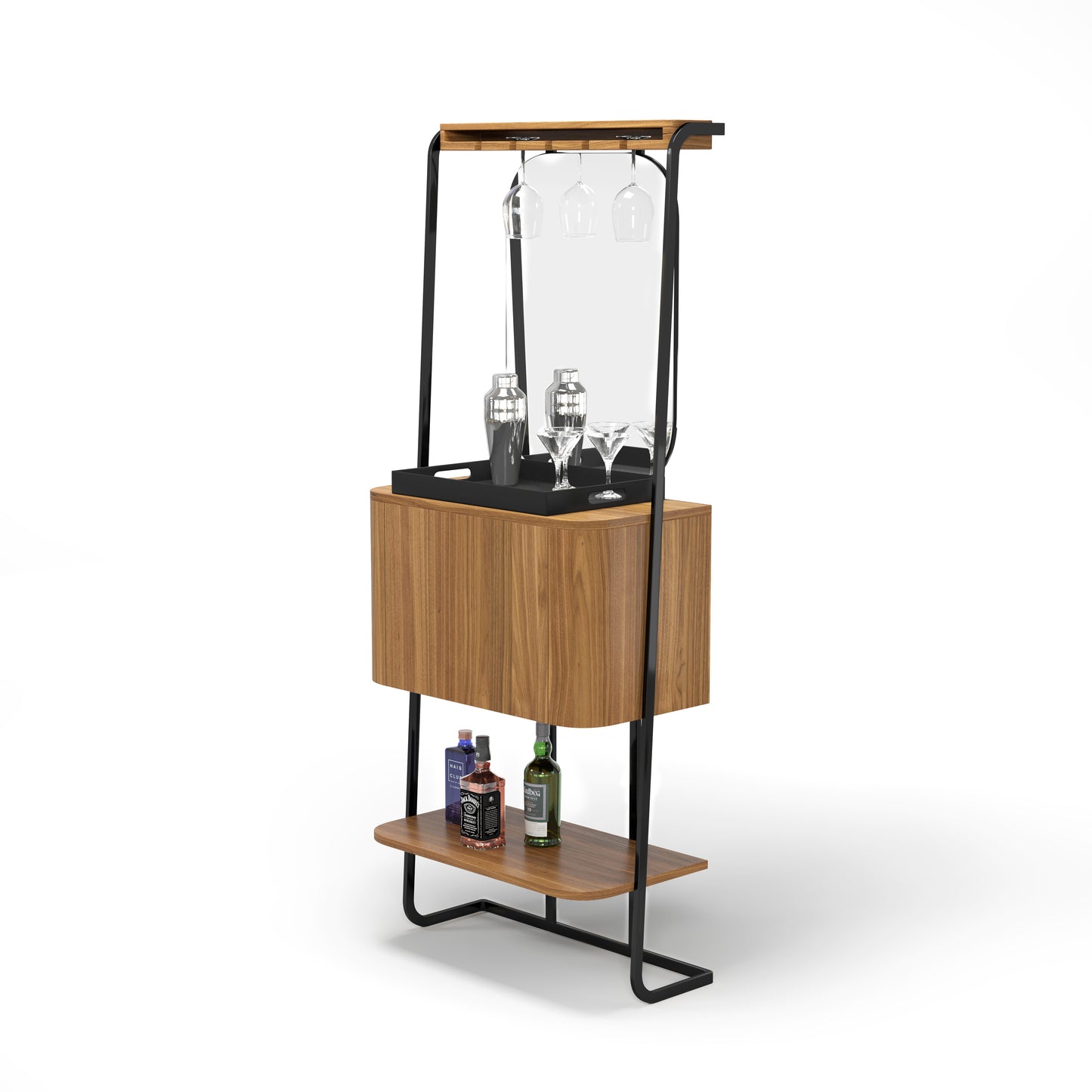 Prohibition Mini Cocktail Bar, Walnut. Small but mighty! Stylishly compact with Art Deco design. 1-Year Limited Warranty