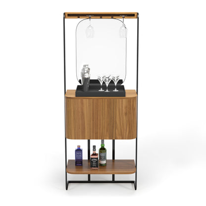 Prohibition Mini Cocktail Bar, in Walnut. Dimensions: 29"W × 72""H × 15"D. Interior Cabinet is 24”W x 14”H x 14"D