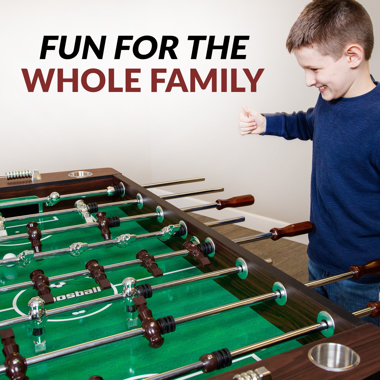 Primo foosball table with 180-Day Limited Warranty. Foos fun for everyone!