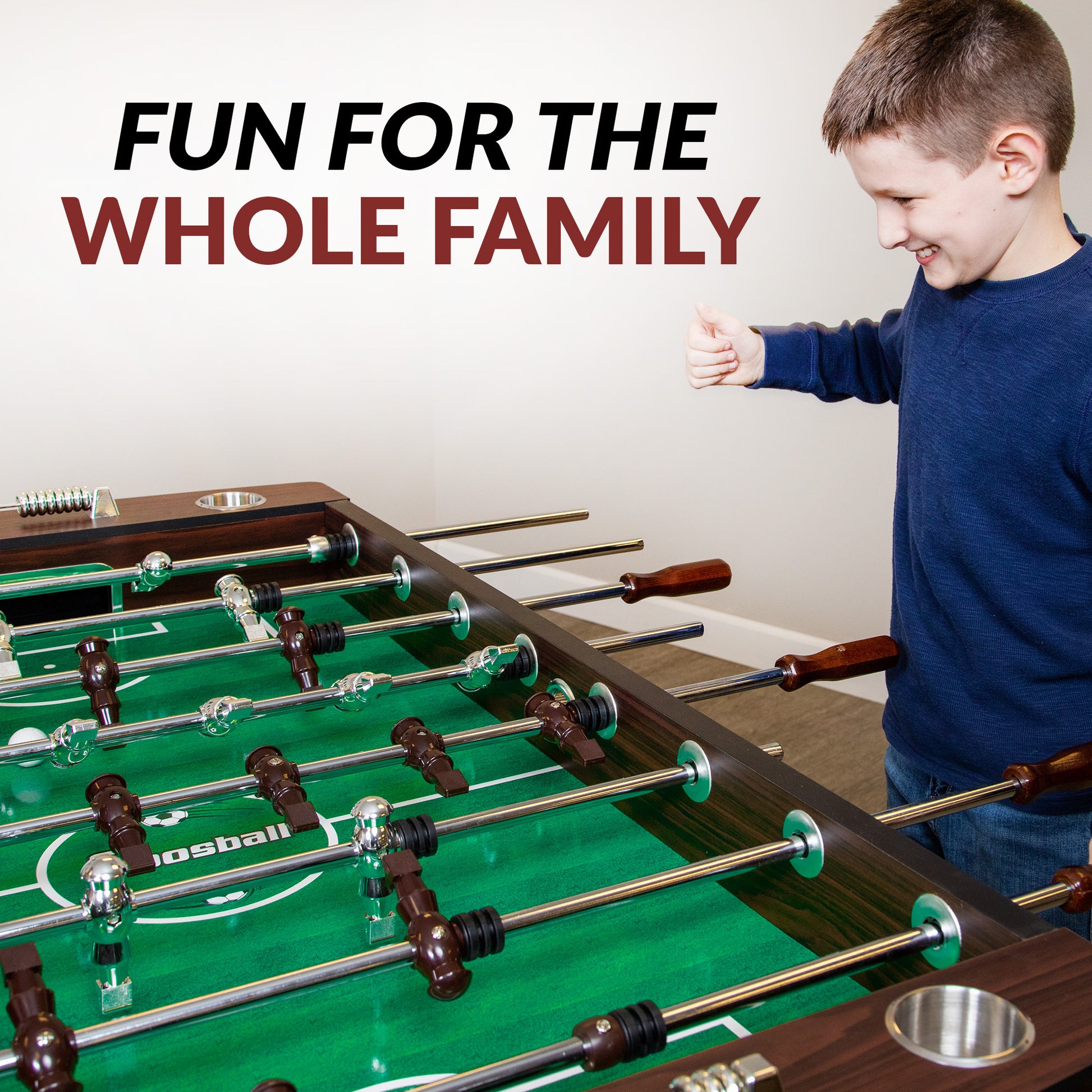 Primo foosball table with 180-Day Limited Warranty. Foos fun for everyone!