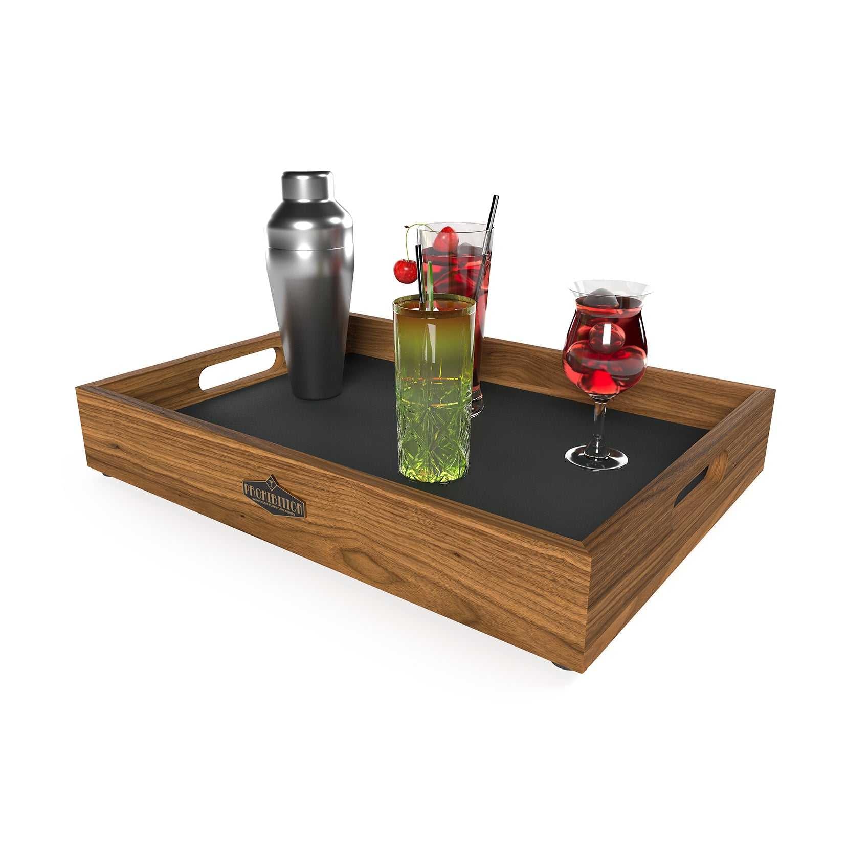 Elegant solid-wood serving tray included.