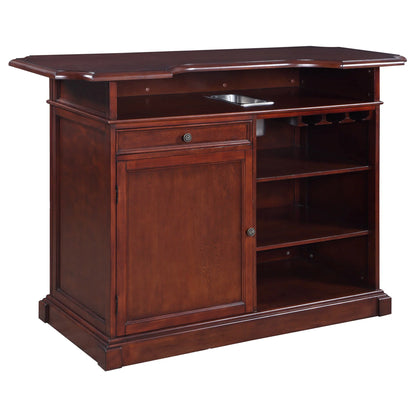 Ridgeline Home Bar features a removable 14.25" x 6" x 5.75" stainless-steel ice storage bin for easy bartending.