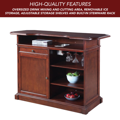 Ridgeline Home Bar has a built-in stemware rack and adjustable shelves for your custom setup.