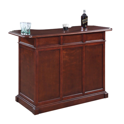 Ridgeline 60" hardwood Home Bar with mahogany finish. Made of solid poplar with birch veneer.