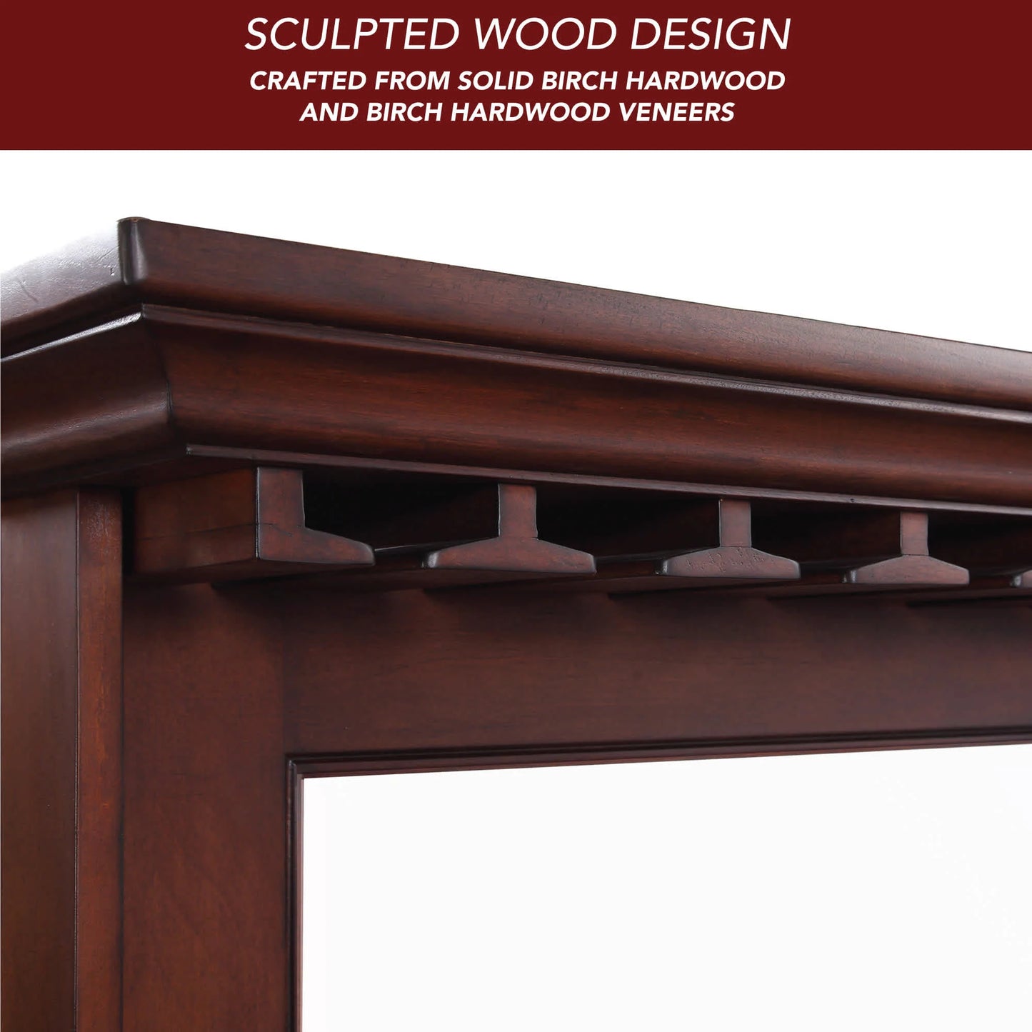 Seville Back Bar Mirror features a detailed wood frame and a and heavy-duty Z-style wall mount bracket.