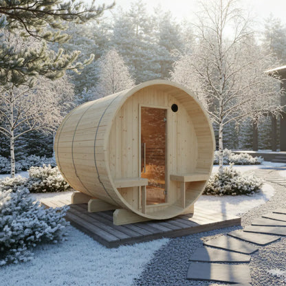 Finnish Sauna Builders Turku Finnish Barrel Sauna with Terrace and WiFi Heater - Finnish Sauna Builders