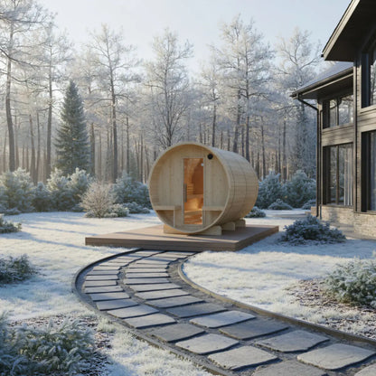 Finnish Sauna Builders Turku Finnish Barrel Sauna with Terrace and WiFi Heater - Finnish Sauna Builders