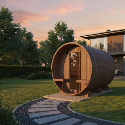 Finnish Sauna Builders Turku Finnish Barrel Sauna with Terrace and WiFi Heater - Finnish Sauna Builders