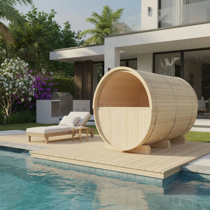 Finnish Sauna Builders Turku Finnish Barrel Sauna with Terrace and WiFi Heater - Finnish Sauna Builders