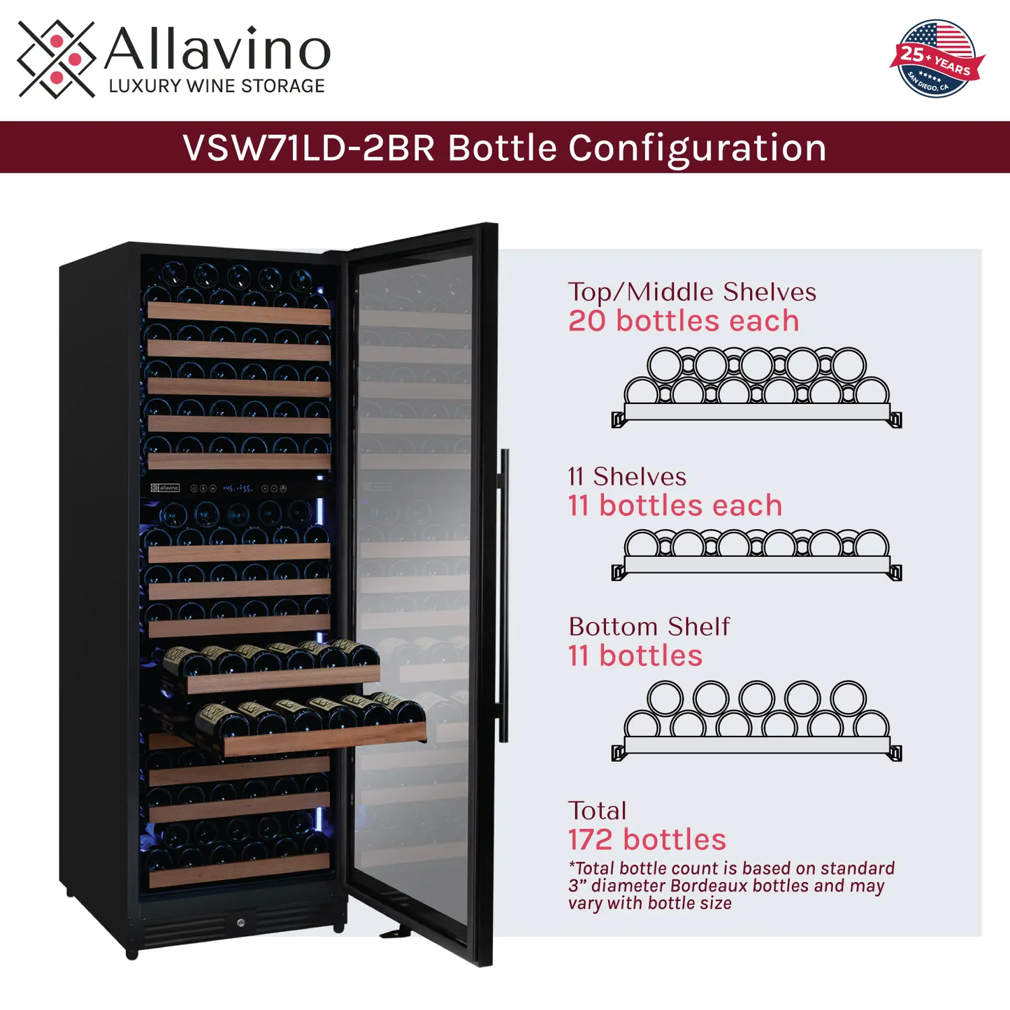 Allavino Reserva Series 172 Bottle Dual Zone Wine Refrigerator
