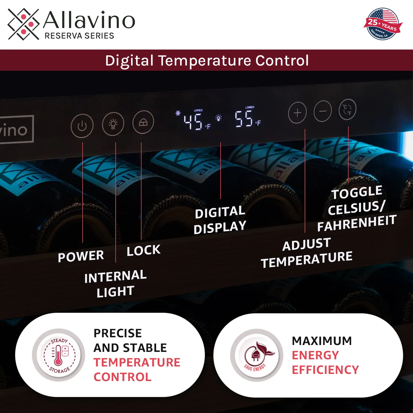 Allavino Reserva Series 172 Bottle Dual Zone Wine Refrigerator