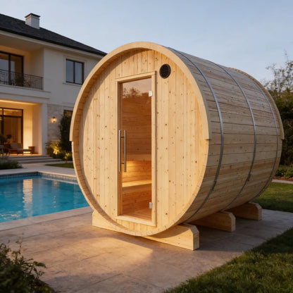 Finnish Sauna Builders Vassa Finnish Barrel Sauna with WiFi Heater - Finnish Sauna Builders